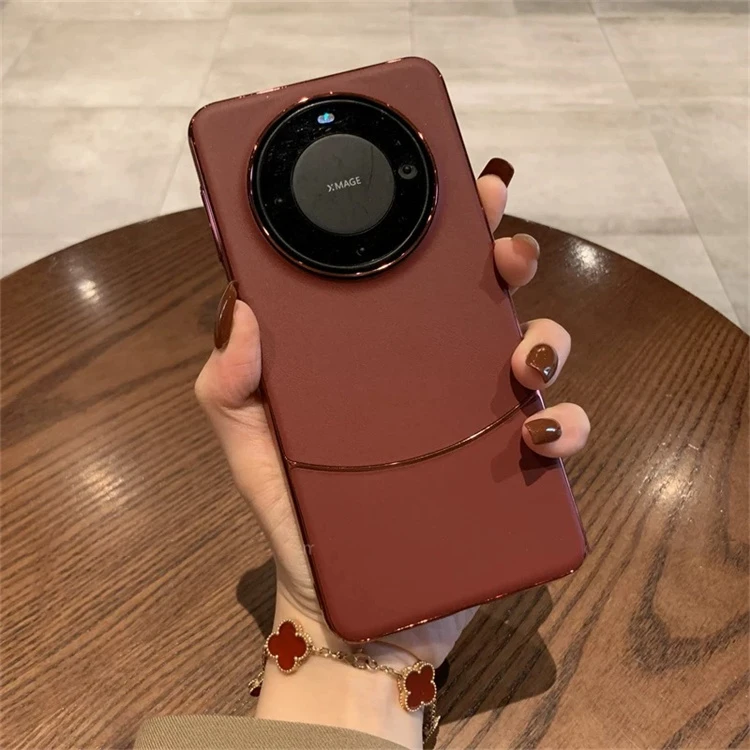 酒红色轻奢素皮纹适用华为mate60pro手机壳mate50pro简约p70新p60