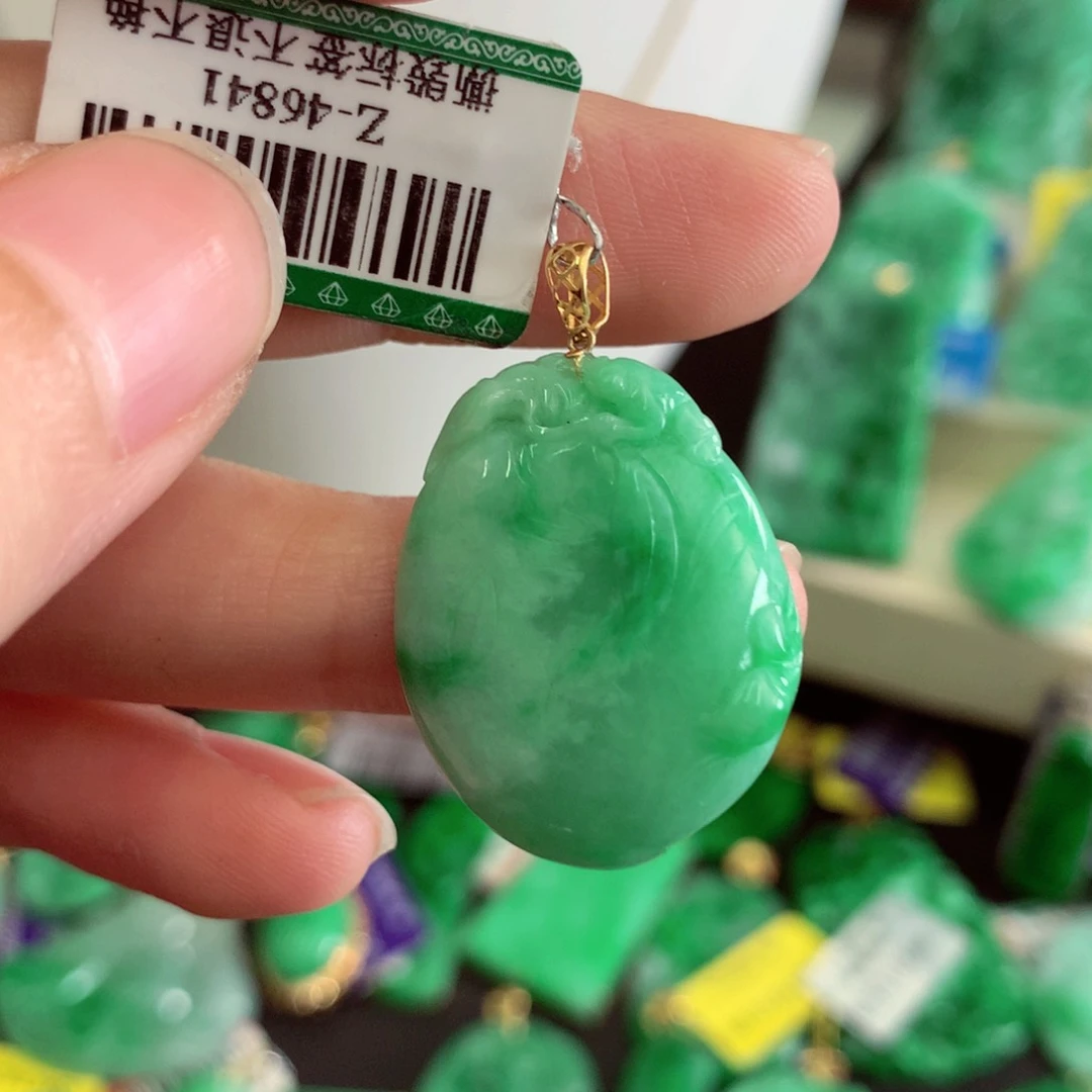 翡翠18K金镶嵌吊坠(不含链)