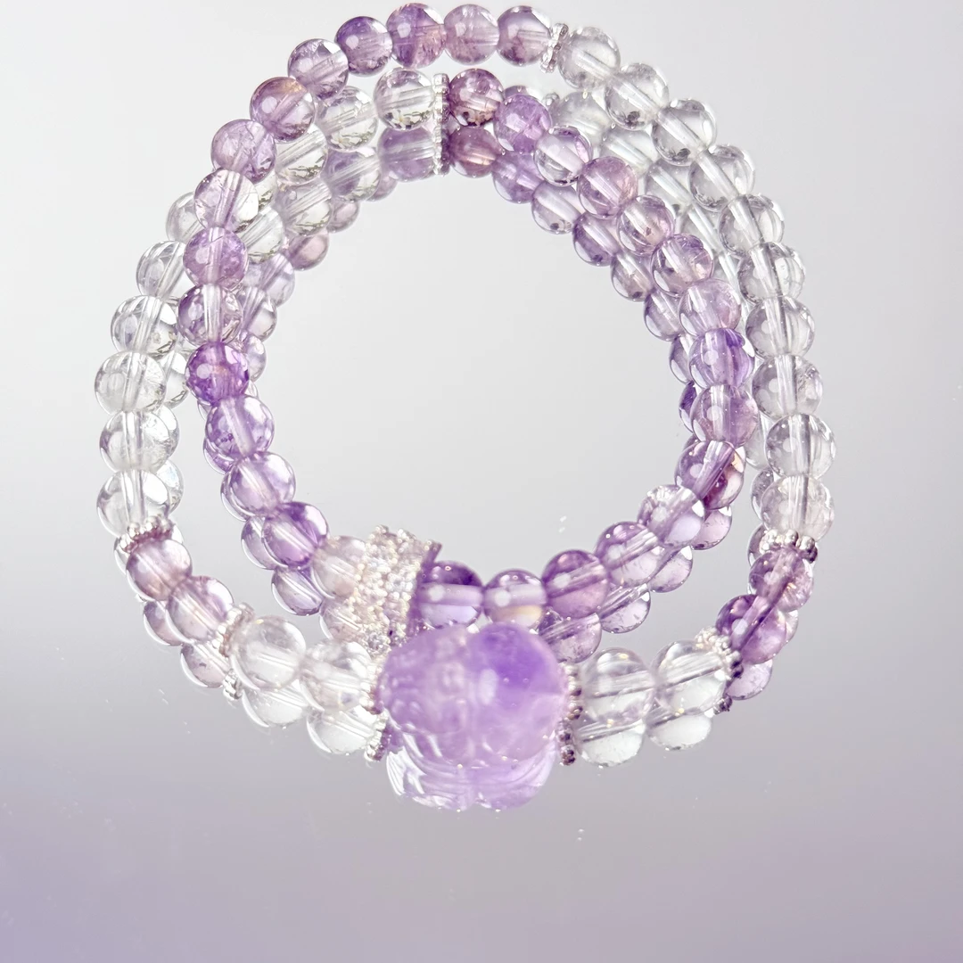 【高智感】紫水晶貔貅白水晶6mm双圈手串面小仙多样性发其一Z