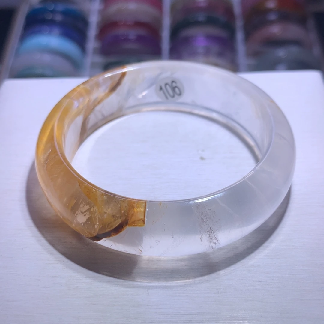 水晶手镯银S925镶嵌黄胶花57.8圈106