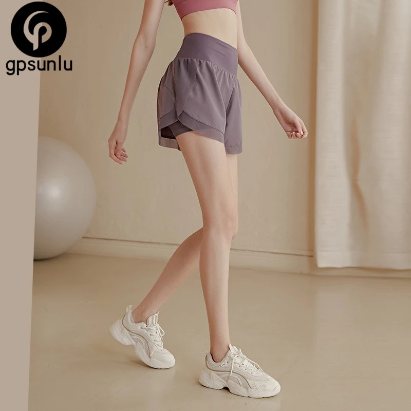 GPSUNLU宽松速干运动短裤女防走光带内衬专业跑步训练健身裤高腰