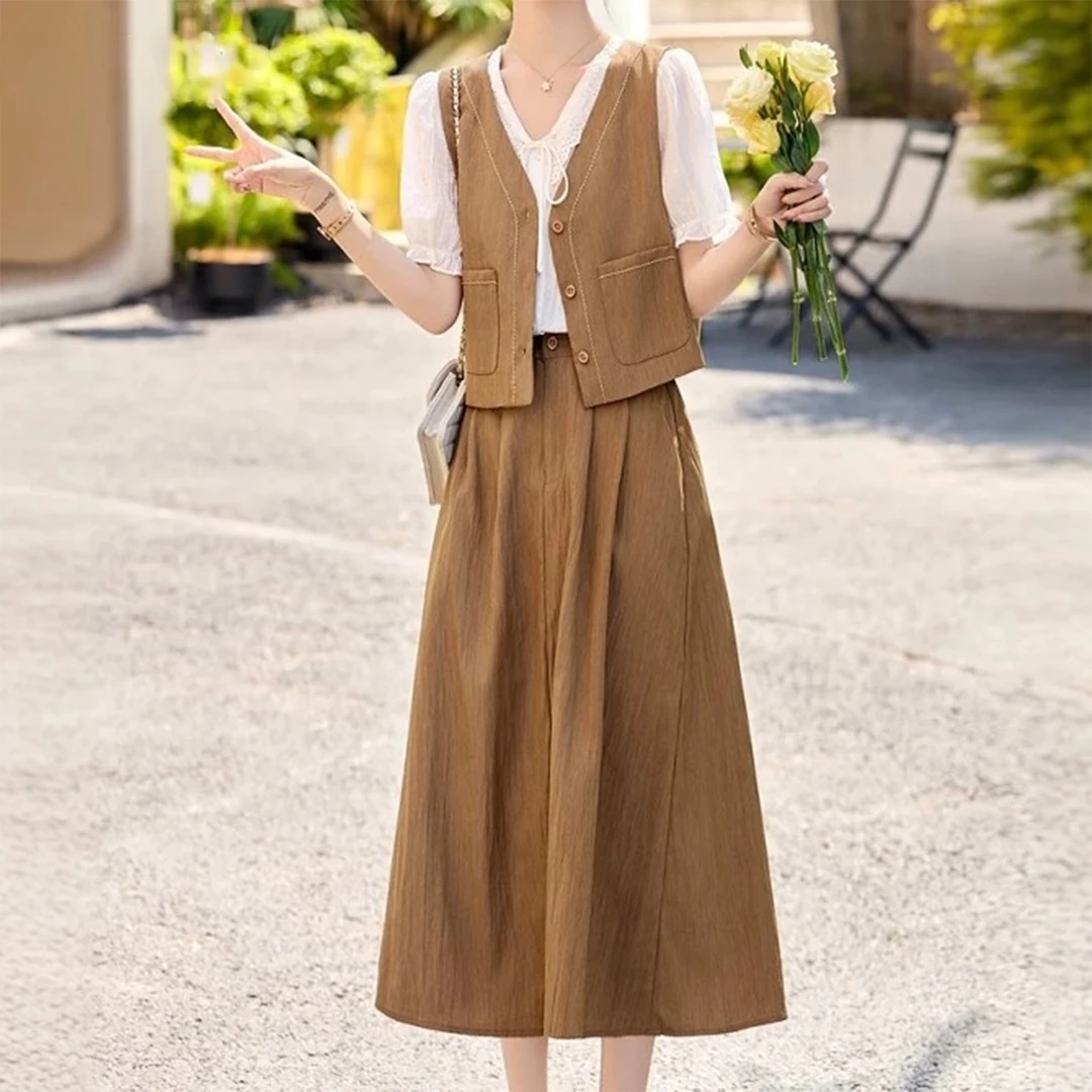 独特漂亮高级感小香风2025夏新款无袖背心三件套裙子套装6937