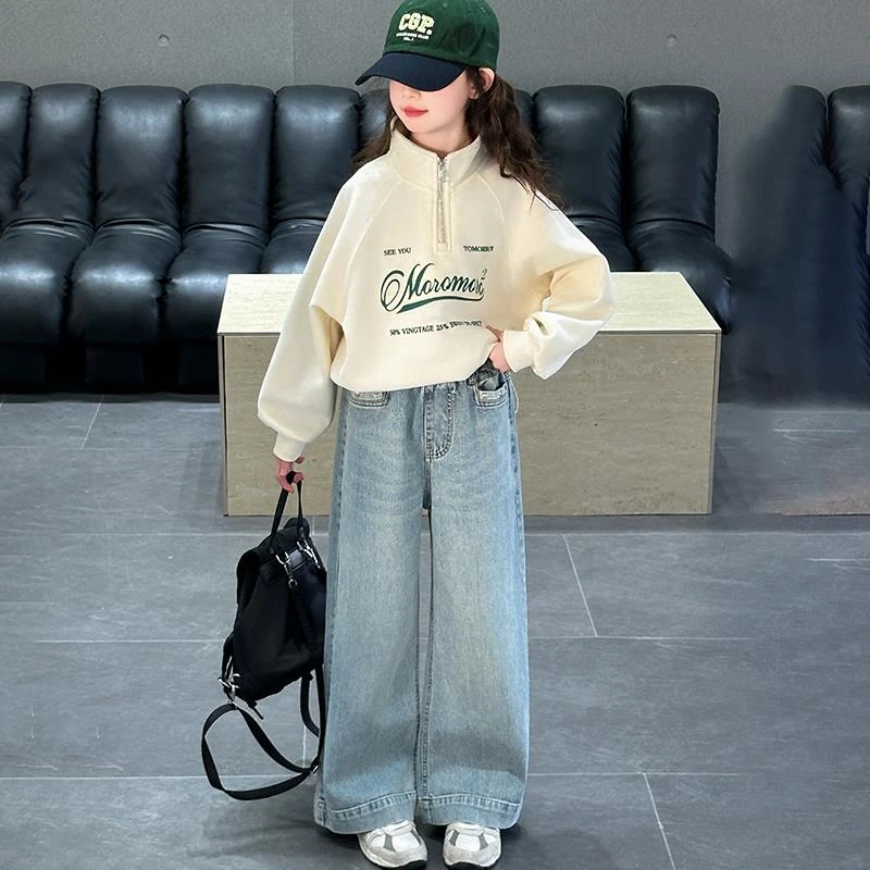 女童卫衣春秋款半拉链2025新款洋气儿童秋季潮款上衣女大童打底衫