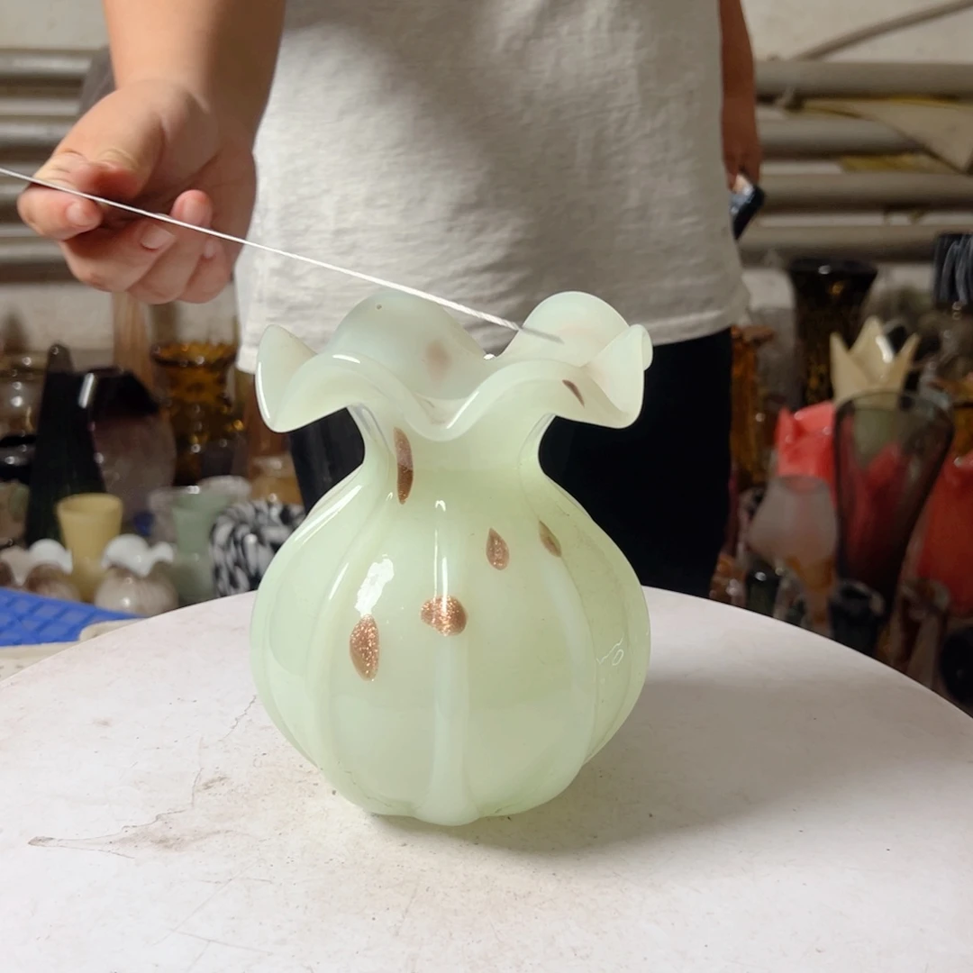 绿色金星高度16琉璃花器摆件微瑕