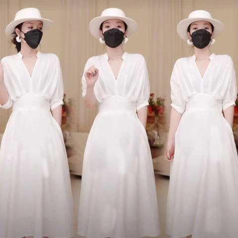 【四面弹面料】高级感法式轻奢连衣裙女小众设计收腰时髦白色衬衫