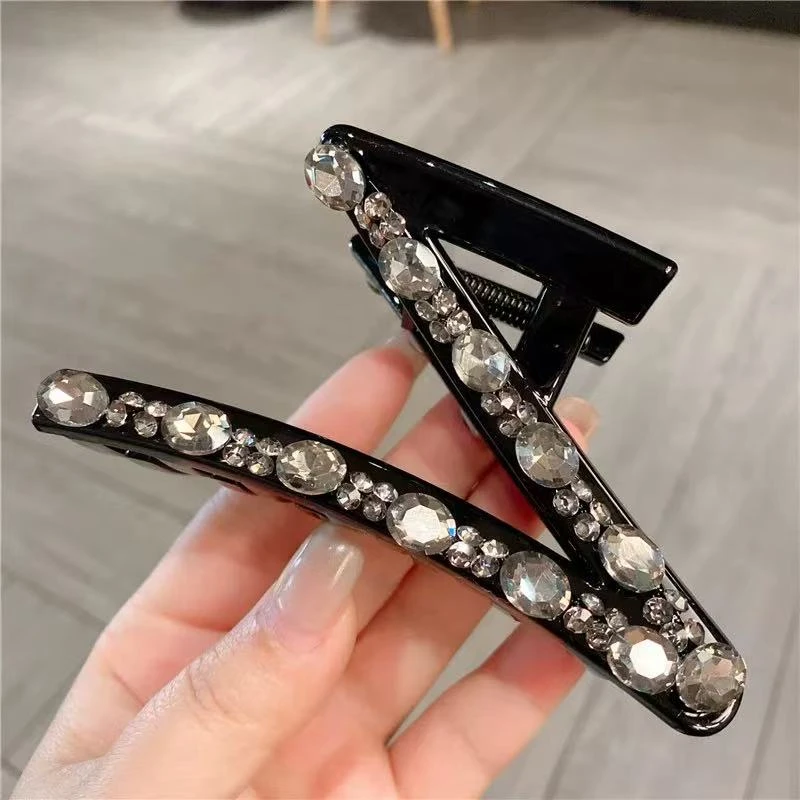 韩国新款亚克力水钻Z型抓夹女发夹网红甜美发抓大容量发饰鲨鱼夹