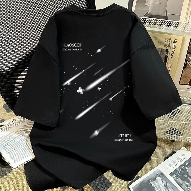 春夏新款纯棉早春辣妹风韩版时尚女款薄款短袖宽松感T恤印花半袖