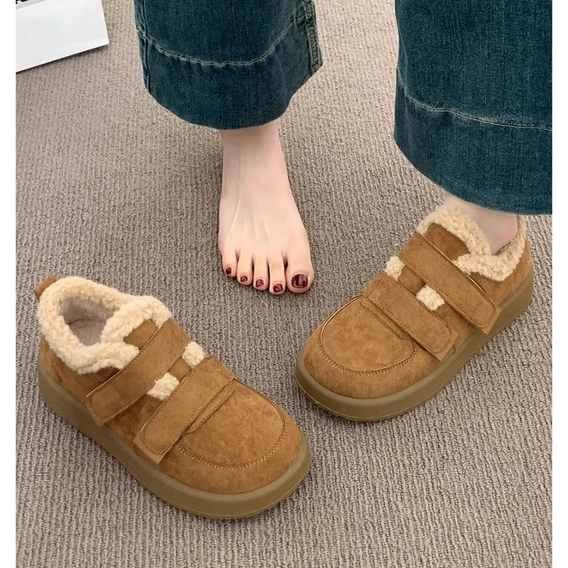 厚底加绒豆豆勃肯鞋女2024新款秋冬季雪地靴魔术贴美拉德乐福棉鞋