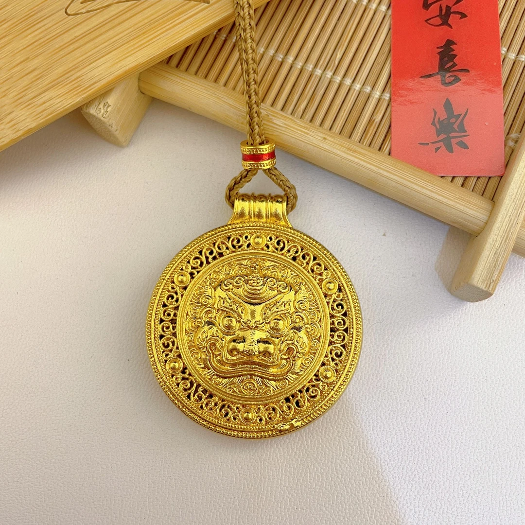 合金吊坠 独角貔貅大罗盘吊坠咖色绳子复古编织编绳挂坠