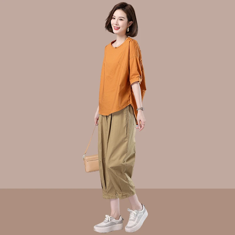 大码休闲时尚套装女士2025夏季新款宽松遮肉显瘦女装减龄两件套