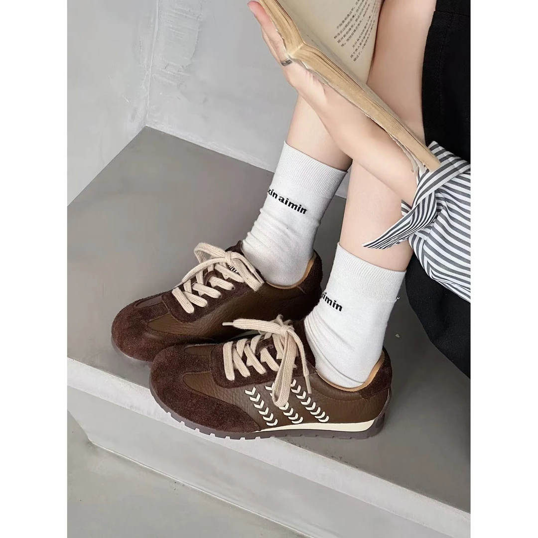 冬季新款百搭透气拼色厚底复古休闲运动德训鞋76B3088