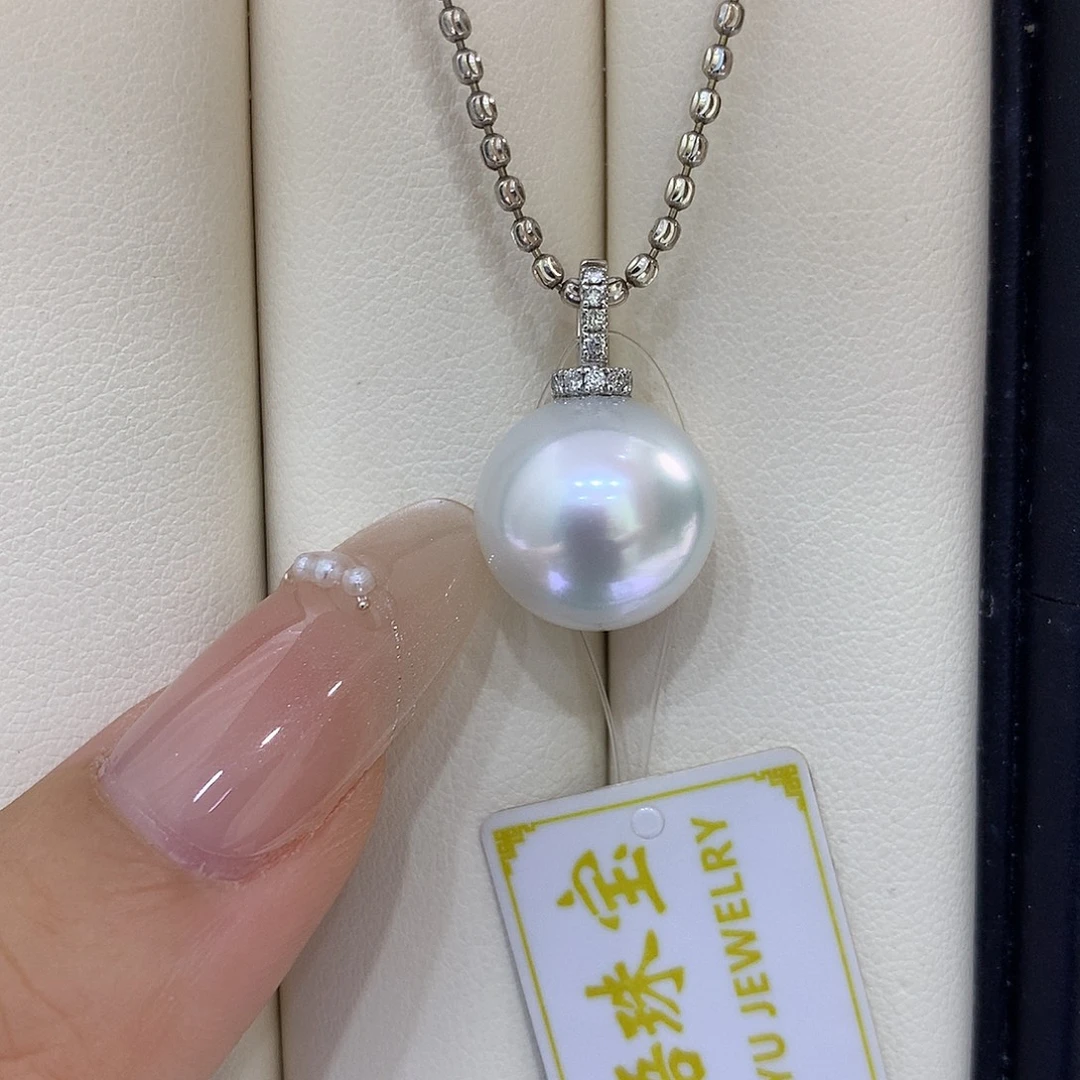 吊坠(不含链)18K金镶嵌海水珍珠13/14mm澳白
