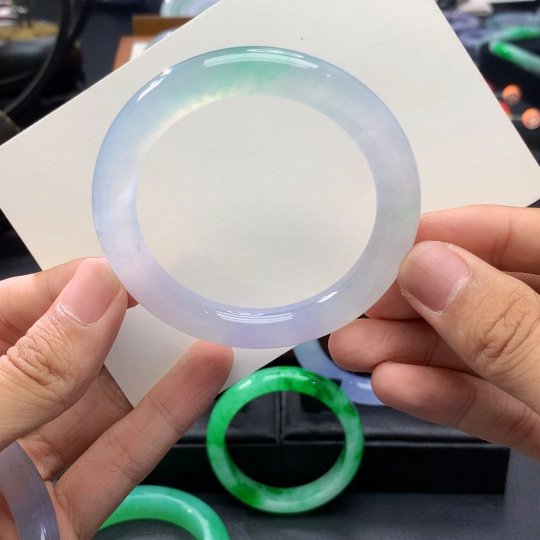 翡翠未镶嵌手镯冰春彩53