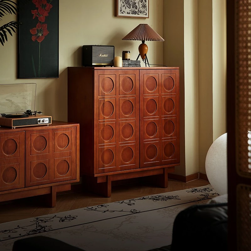 法式复古实木斗柜客厅靠墙沙发旁收纳储物柜立柜杂物柜边柜置物柜