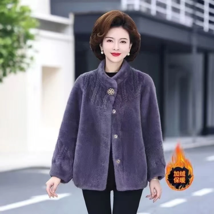 百搭冬季新款皮毛一体大衣中老年妈妈毛领保暖加厚洋气015