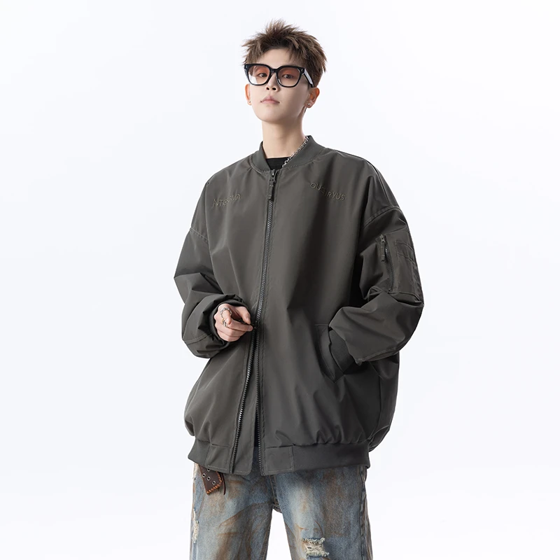 美式高街飞行员夹克男春季潮牌刺绣棒球服痞帅百搭休闲工装外套