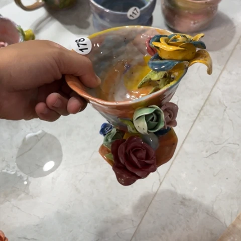 芬***2碗瑕疵手工手捏咖啡杯壶承碗盘