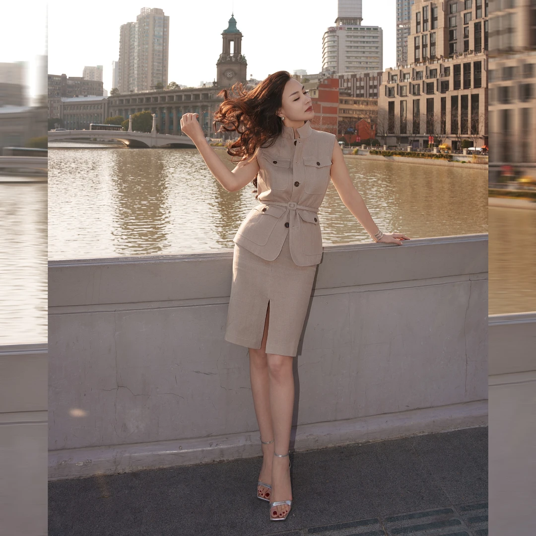 YSU【余书】轻奢显瘦洋气亚麻透气前开叉百搭半身裙Y303566