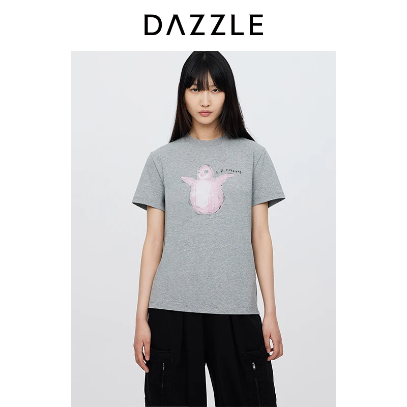 DAZZLE地素奥莱T恤女装企鹅印花短袖2I3B328