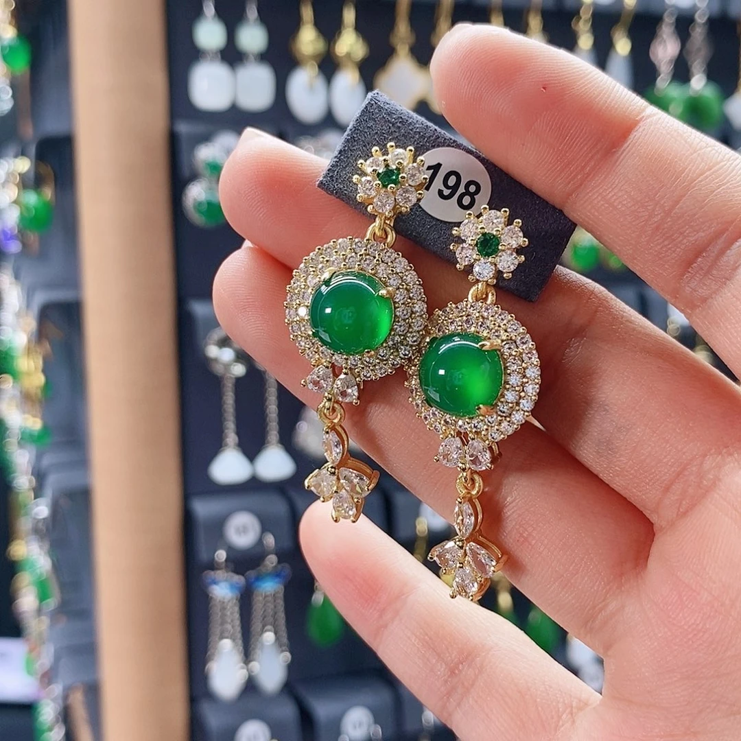 玛瑙/玉髓银S925镀金镶嵌耳钉198