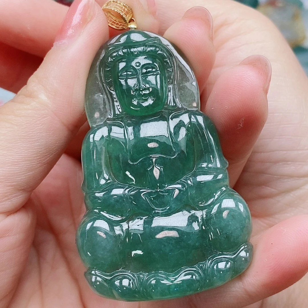 X***颈饰未镶嵌翡翠天然缅甸A货翡翠观音