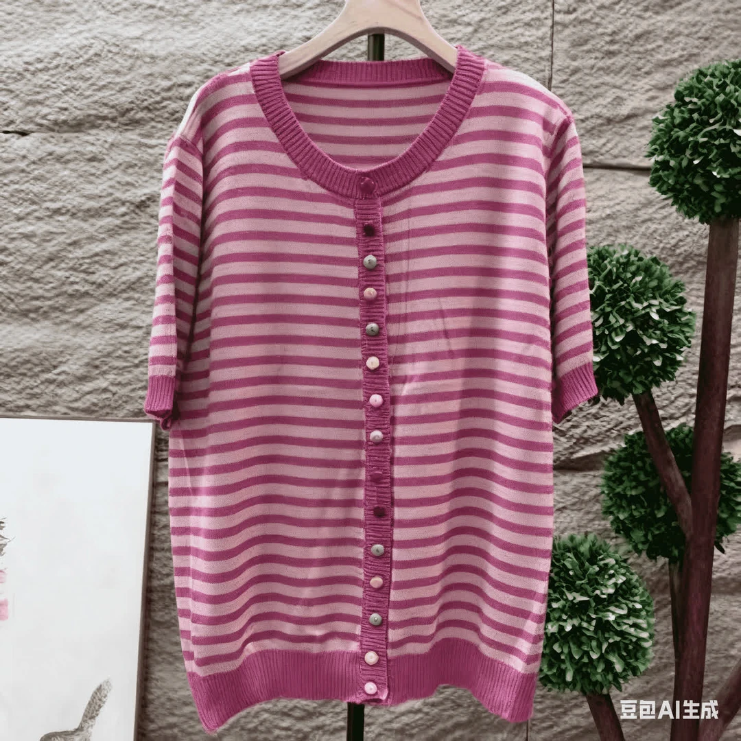 13279新款春秋休闲减龄宽松显瘦条纹洋气针织衫
