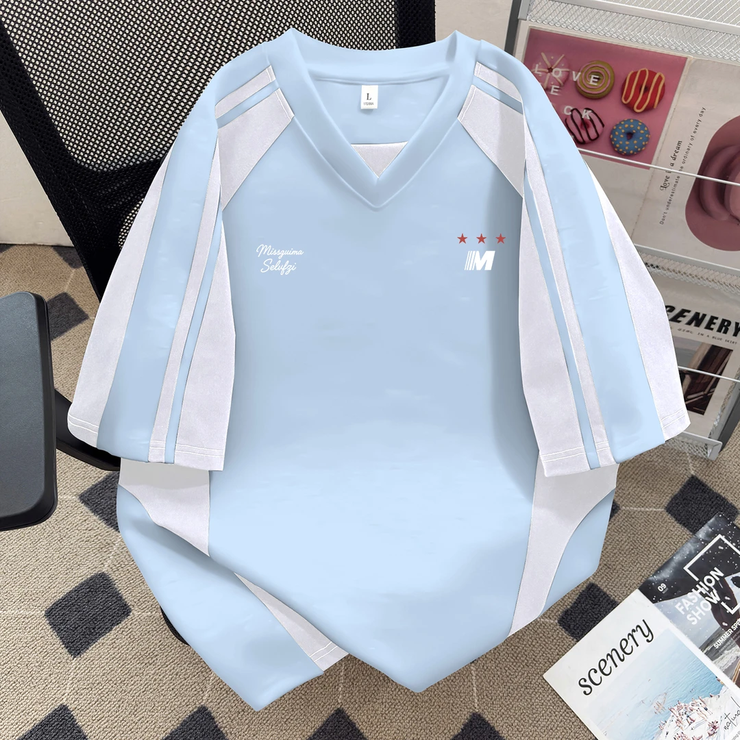 2025夏季新款百搭休闲复古美式高街宽松重磅条纹潮流短袖T恤男女