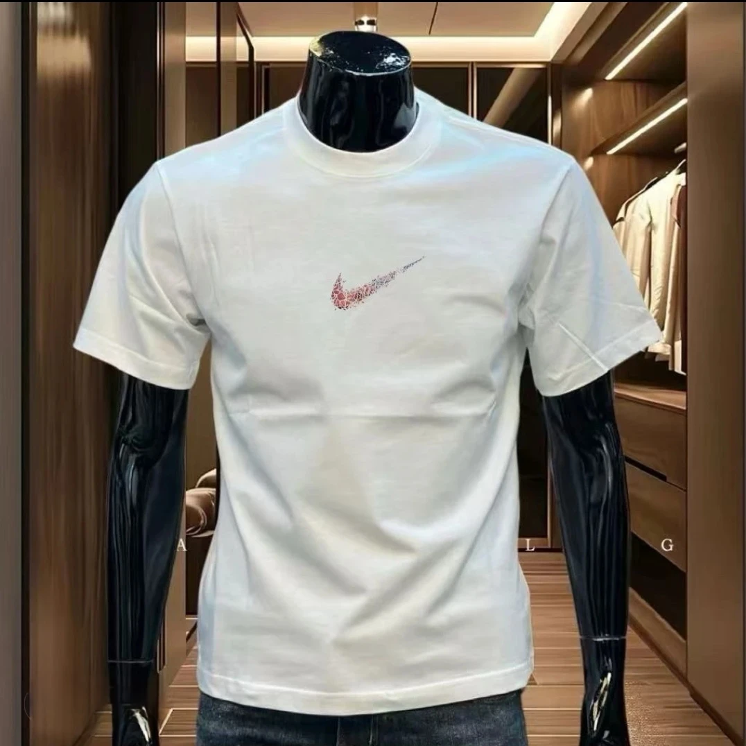 2025爆款夏季短袖t恤男潮牌字母印花纯棉T恤衫时尚修身半袖上衣