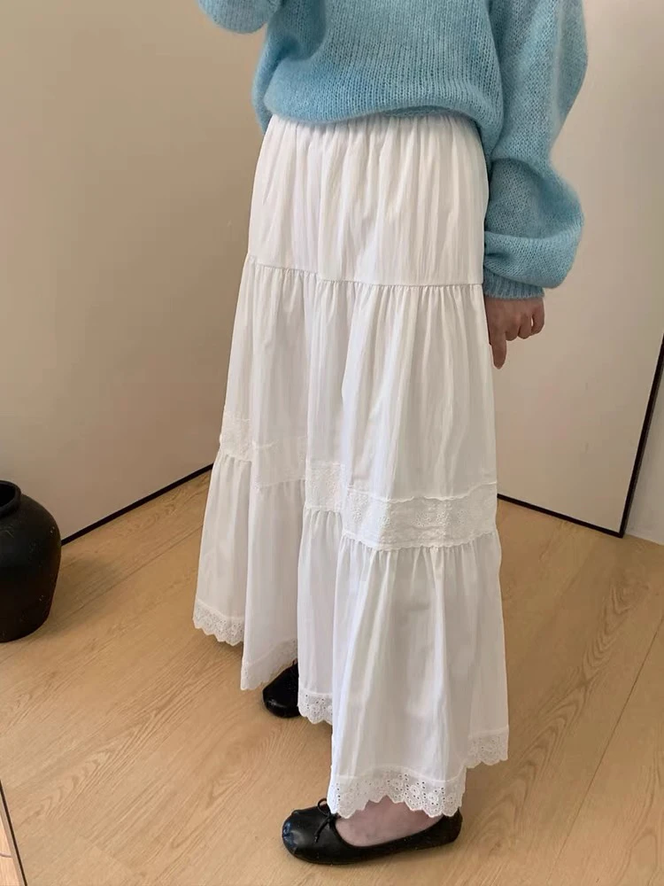 2025春款棉料拼接蕾丝半身裙