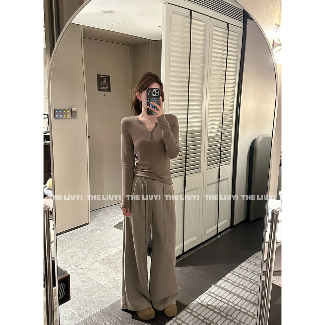 【LIUYI】云绒裤~冬季气质加厚羊毛混纺直筒裤51016