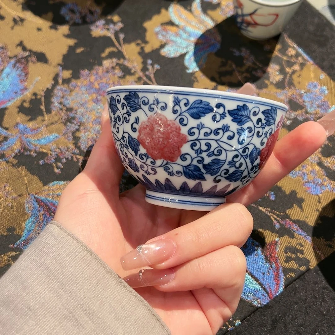微瑕开播福利臻玉古坊原矿孔雀石釉里红单杯