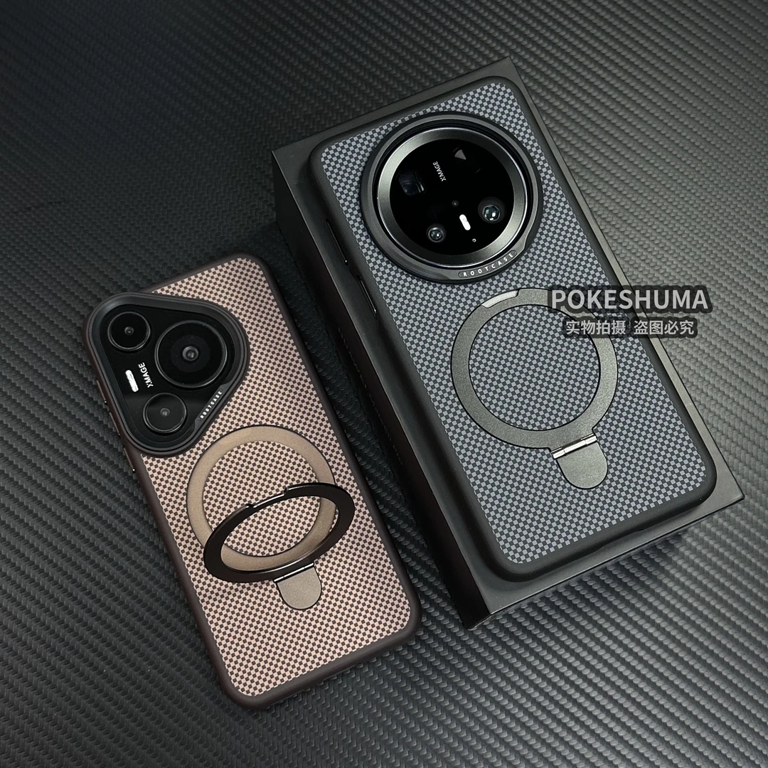 新款魔方纹肤感磁吸支架金属镜框适用华为mate70pro/60/p70手机壳