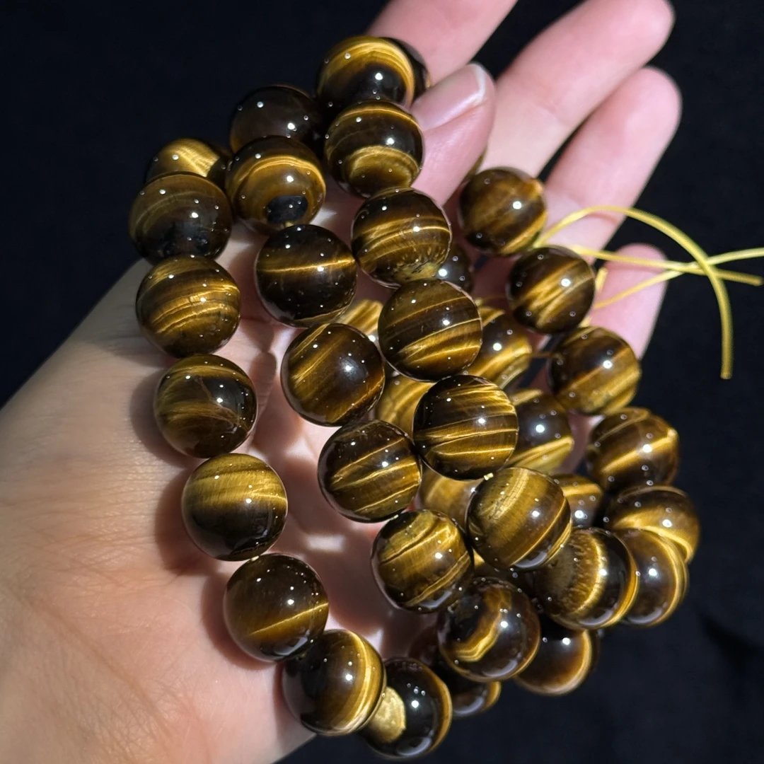 【伟伟鉴定】天然虎睛石 圆珠手串14+有矿痕正常多样性发货发一件