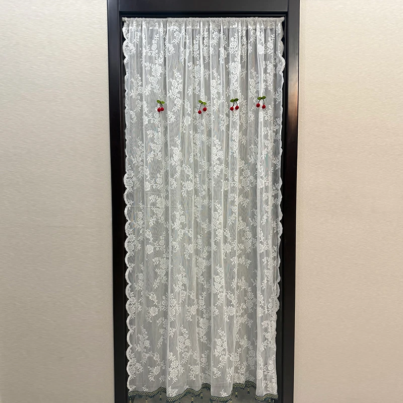 免打孔安装长门帘纱帘蕾丝布艺卧室厨房卫生间防蚊门帘透光不透人