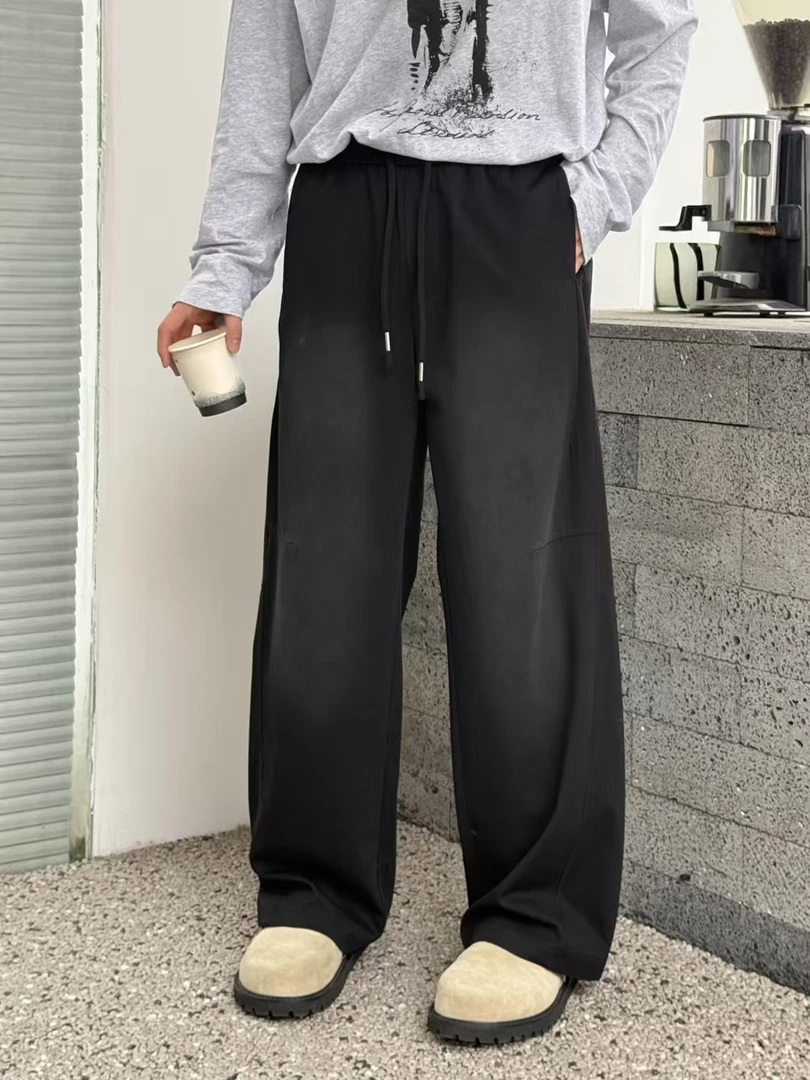 夏季男士直筒水洗休闲裤宽松垂感做旧渐变