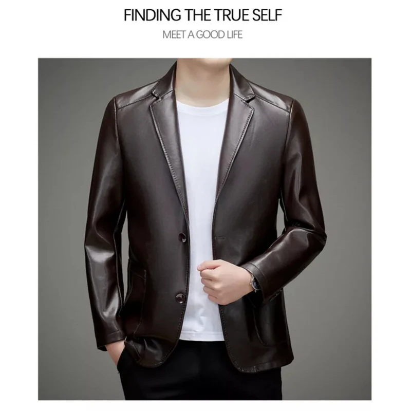 【甄选】2025秋冬新款高品质男士真皮绵羊皮领商务休闲时尚皮西服