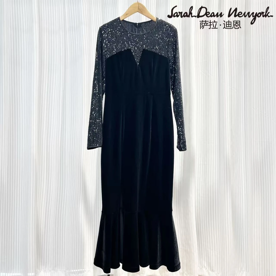 【萨拉迪恩】黑色气质闪亮显白连衣裙