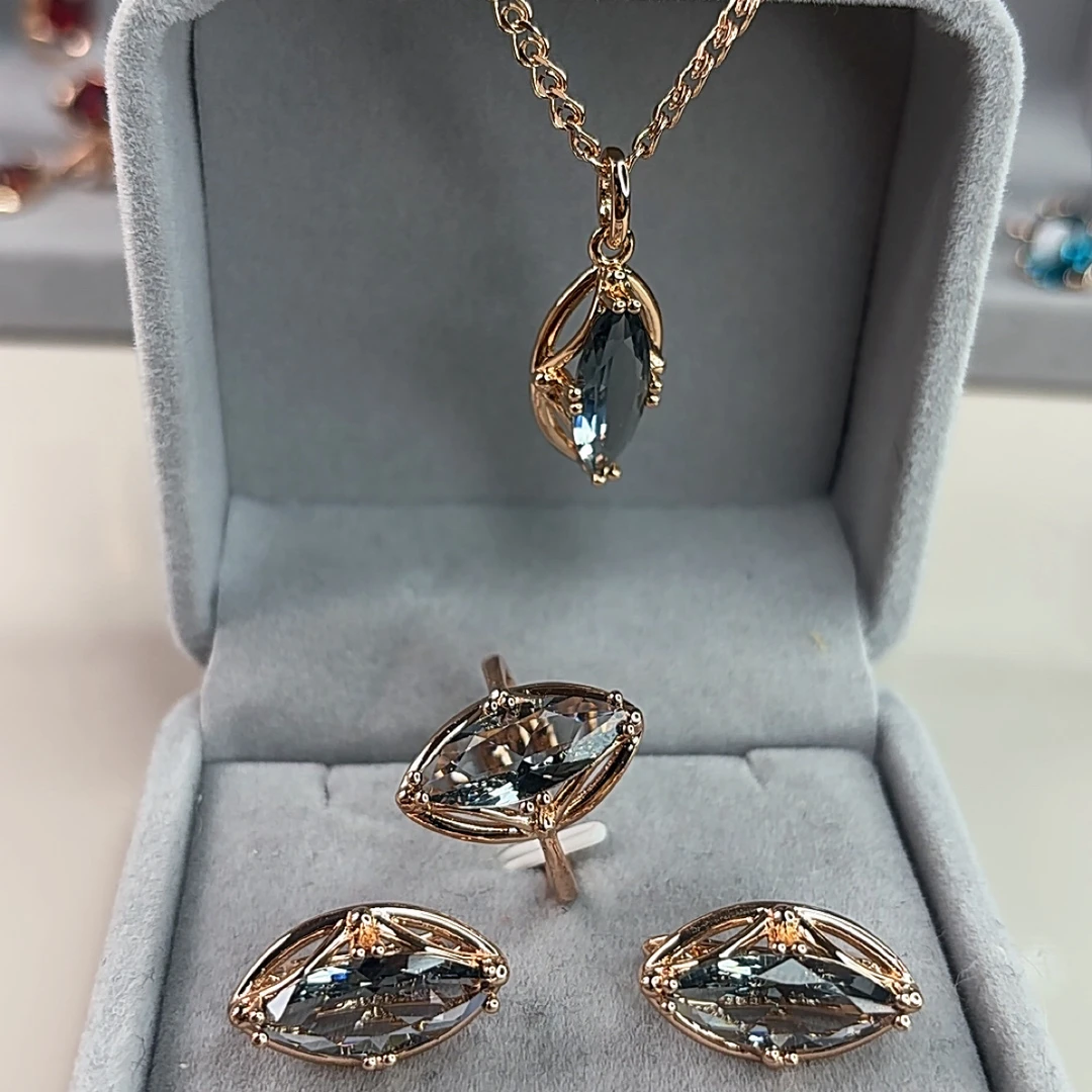 铜合金锆石戒指 新款镀金灰色钻钻套装