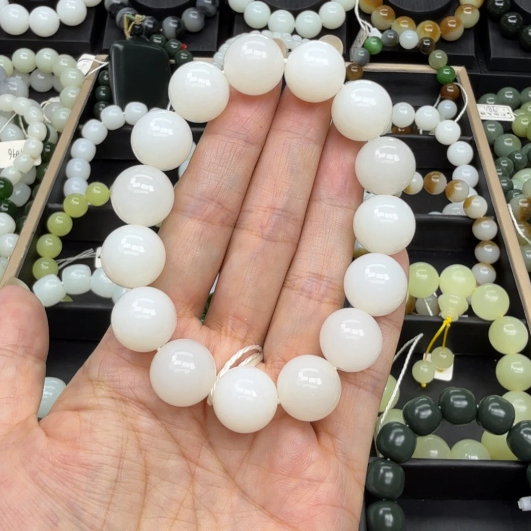 和田玉未镶嵌手链14mm