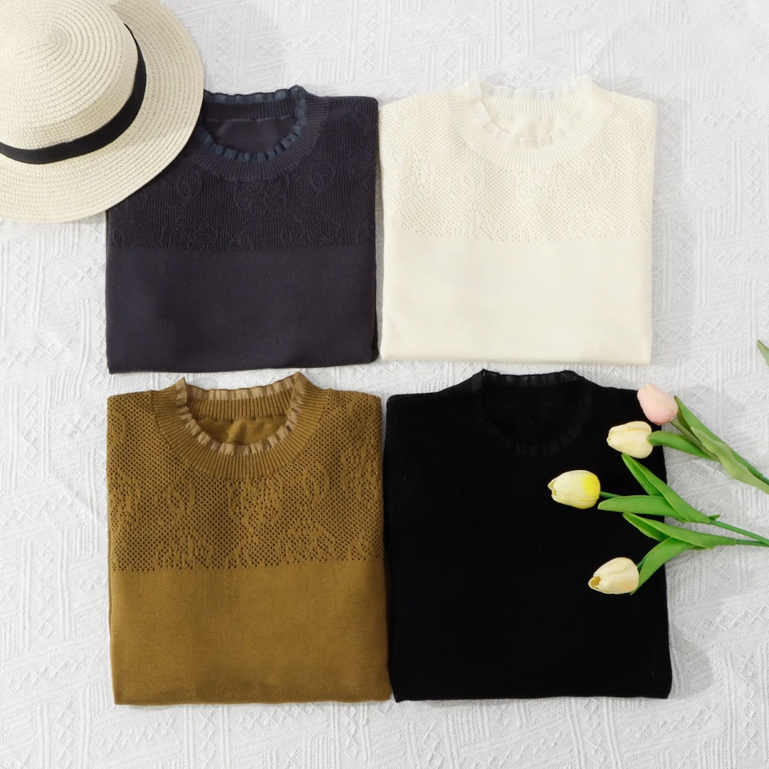 87157#桑蚕羊毛软糯提花圆领女士针织衫