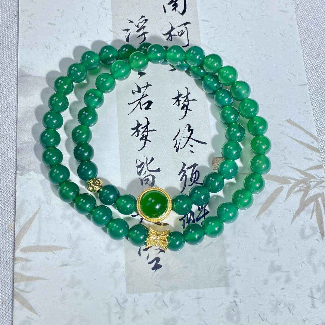 绿玛瑙双圈圈手串复古风精致设计女生送礼佳品-FY109