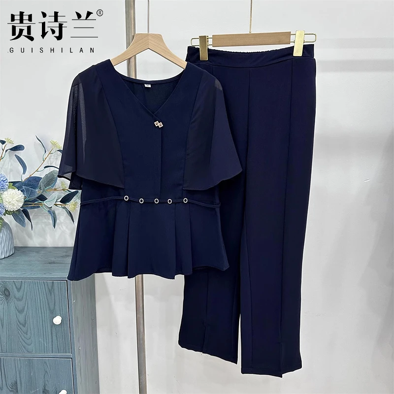 妈妈夏季减龄时尚套装2025新款贵夫人夏装短袖年轻高档洋气两件套