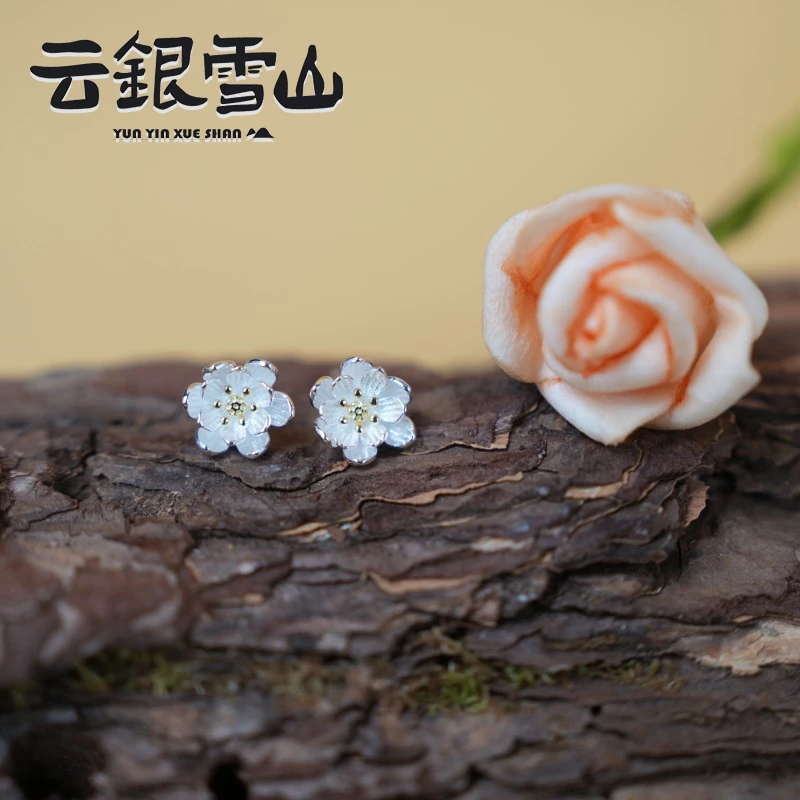 云银雪山 足银耳饰 【莲花耳钉】足银 YR35