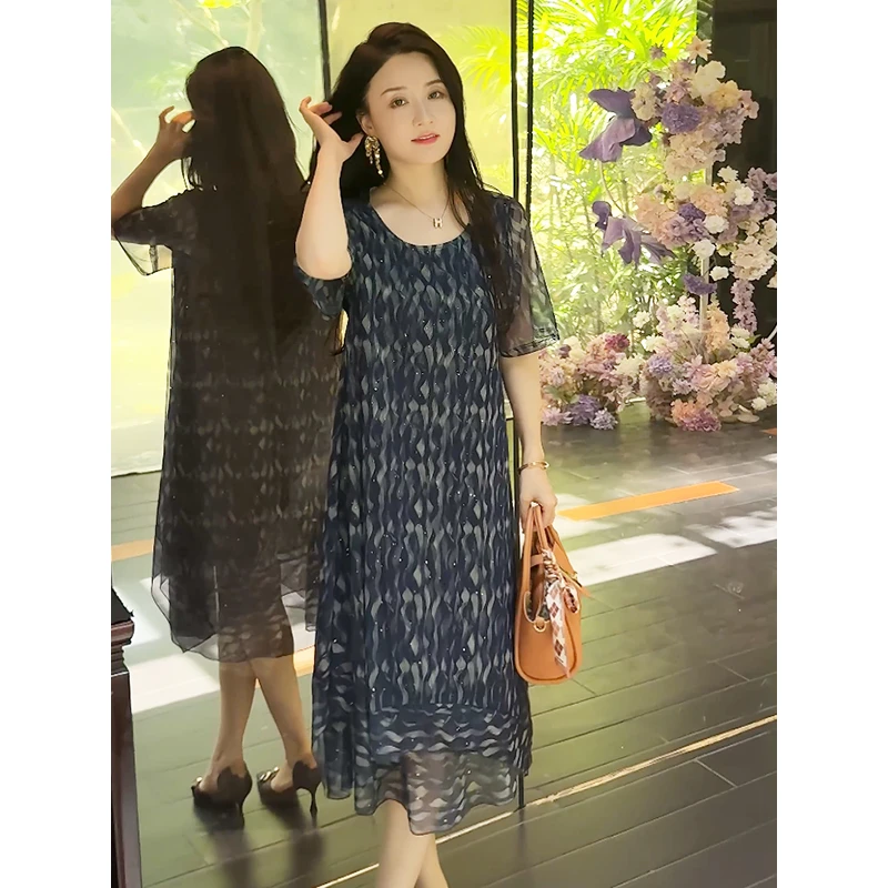 3130#洋气妈妈夏装气质连衣裙女2025新款时尚宽松显瘦气质裙子