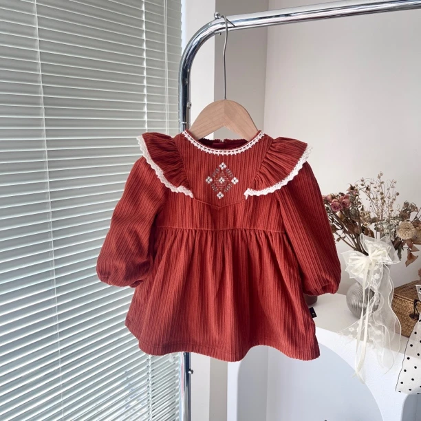 韩单 云朵家 秋冬款 美拉德 橘红色 飞袖连衣裙