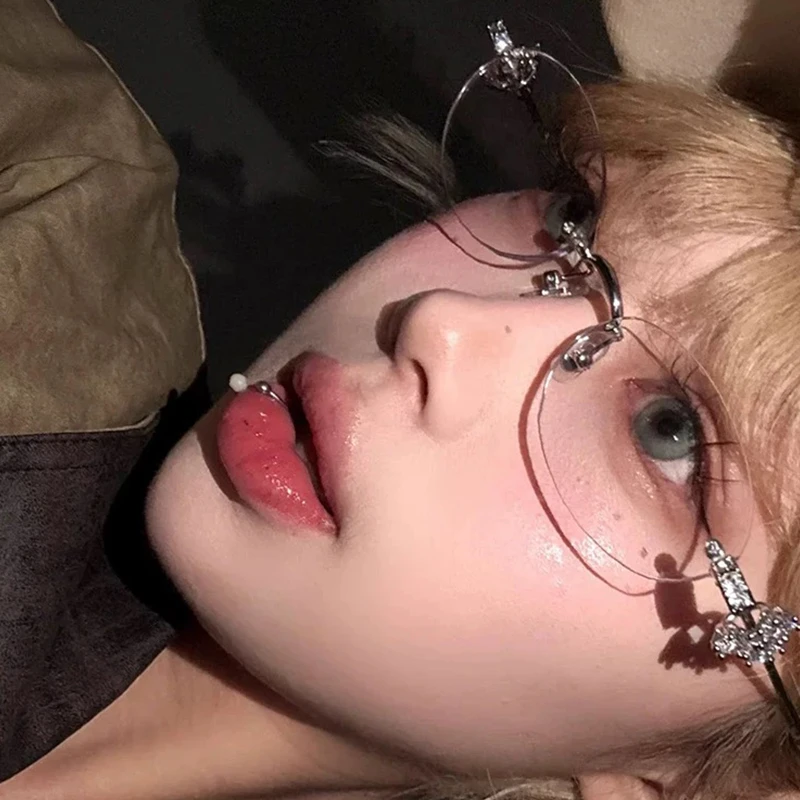 Jennie同款珠宝镶钻石无框眼镜女椭圆高级感平光镜度数近视眼睛架