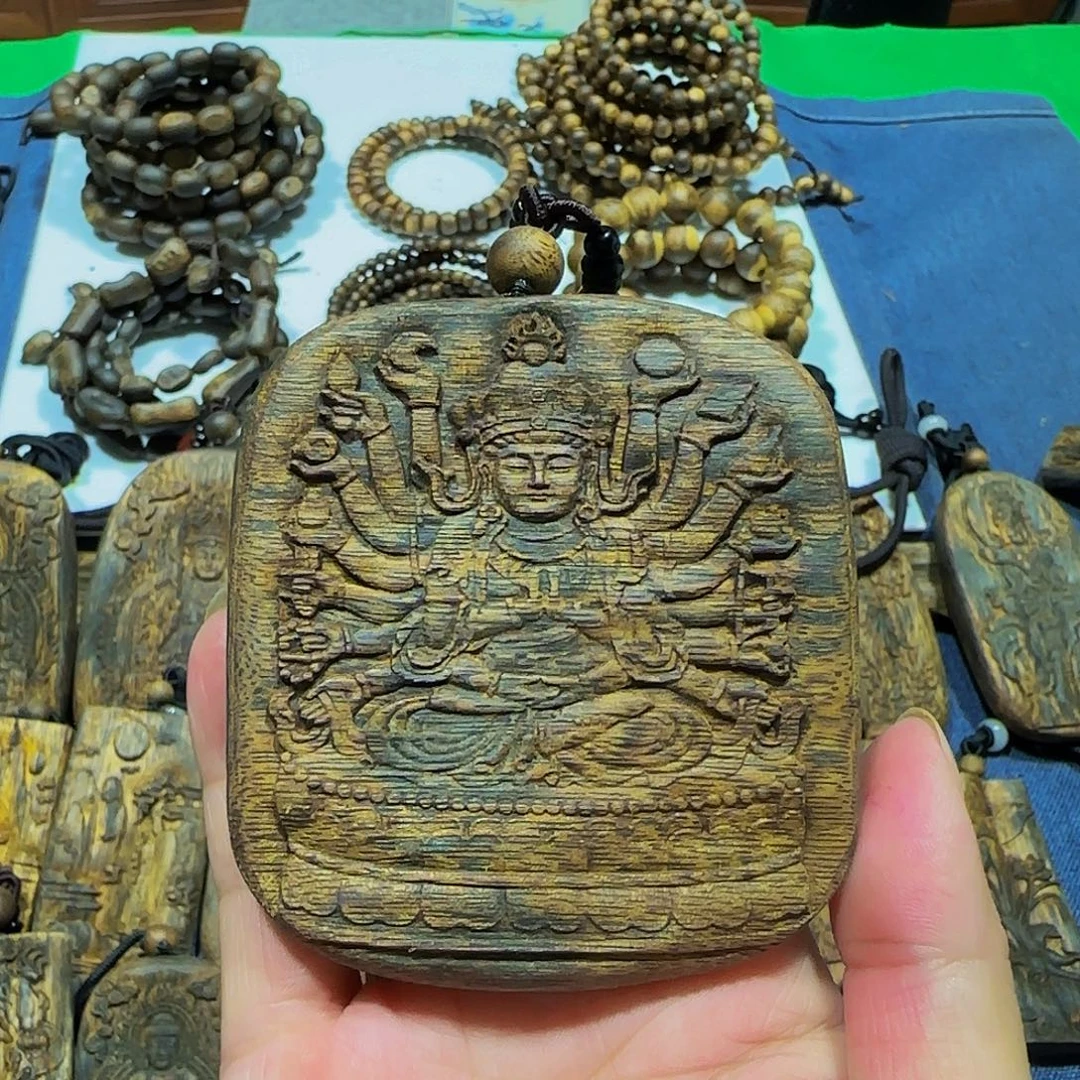 沉香沉香碎屑海南白奇乌身千手观音老料59带粗绳