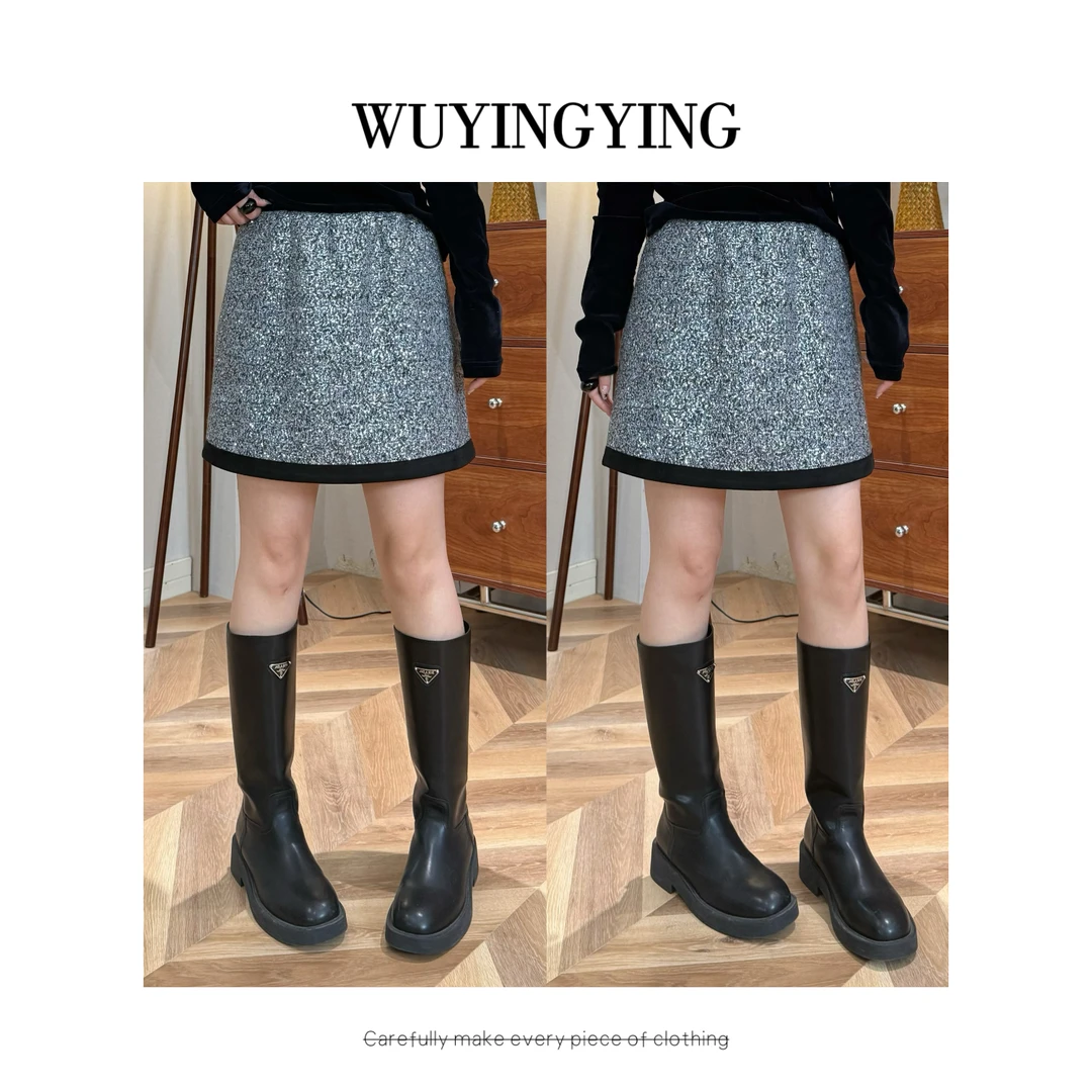 WUYINGYING【月河星沙】欧货早秋重工亮片拼接设计百搭半身裙