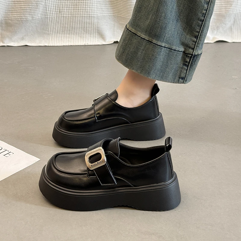 厚底增高小皮鞋女学院风2025春秋新款小众乐福鞋爆款法式复古单鞋