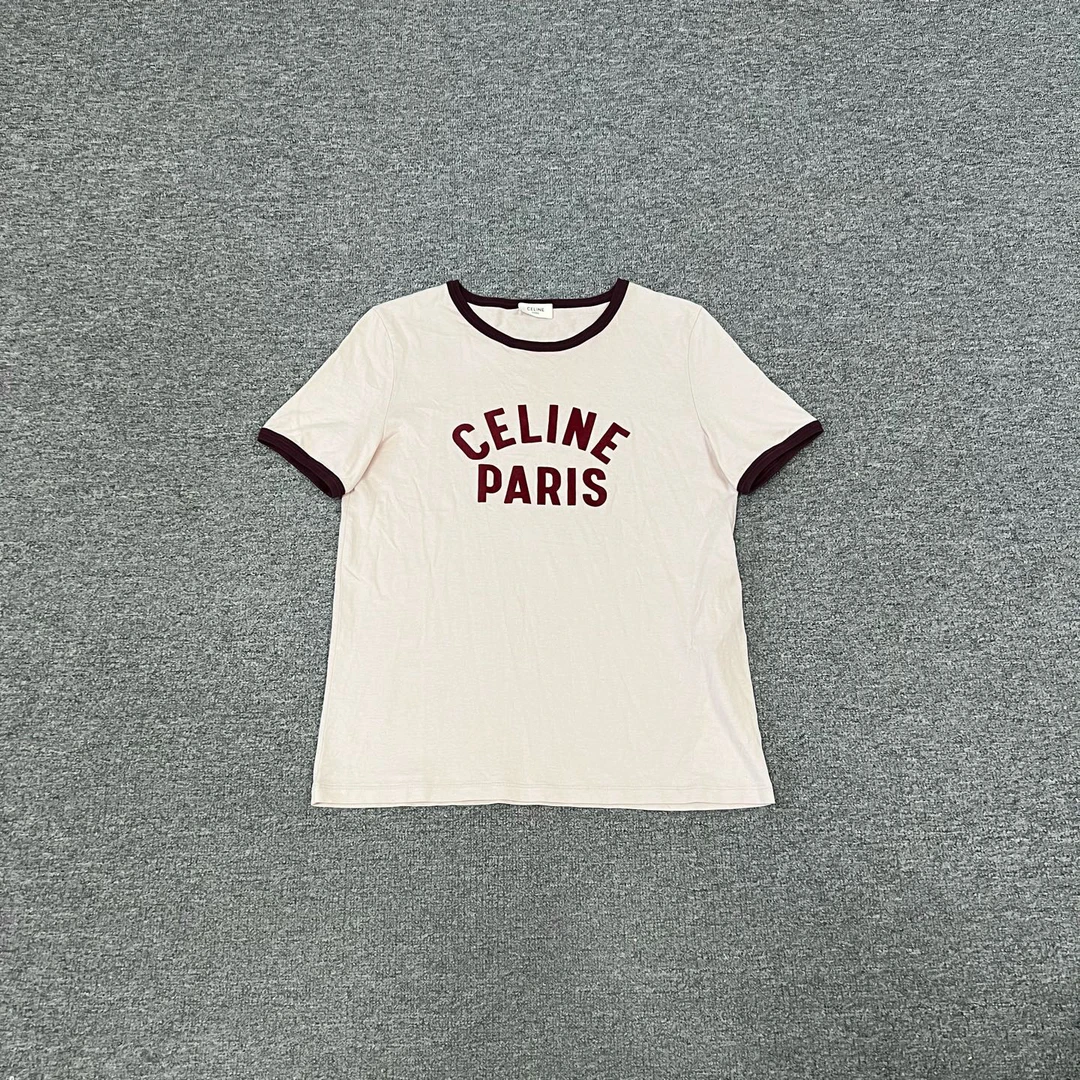 99新 AMIPARIS Celine 短袖 淡粉色 丝绒大logo M码 99新